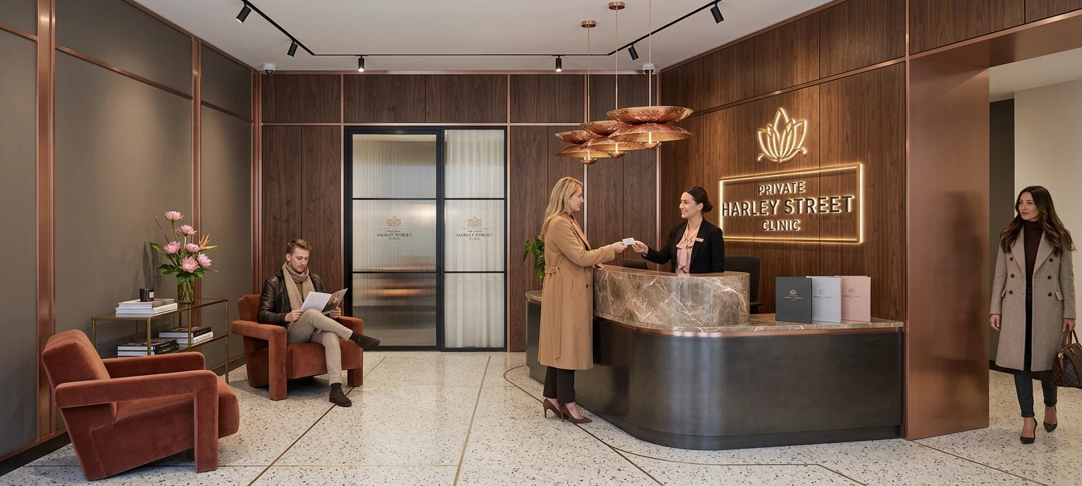 The Private Harley Street Clinic brand identity and environmental design — interior or wayfinding in-situ